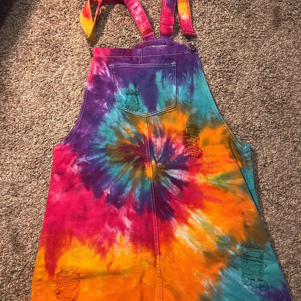 Colorful Tie-Dye Dress Overalls